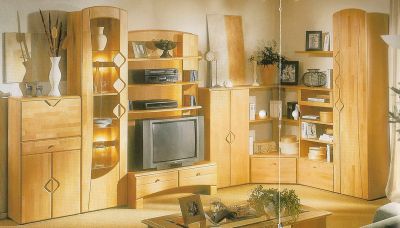 Superbe paroi d'angle moderne en h�tre massif avec �clairages