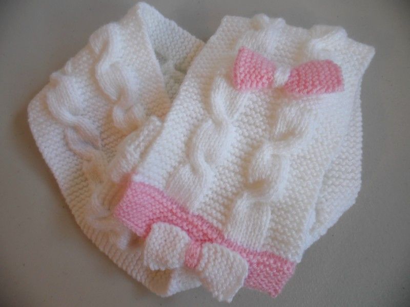 Tricot laine fait main écharpe blanche et rose