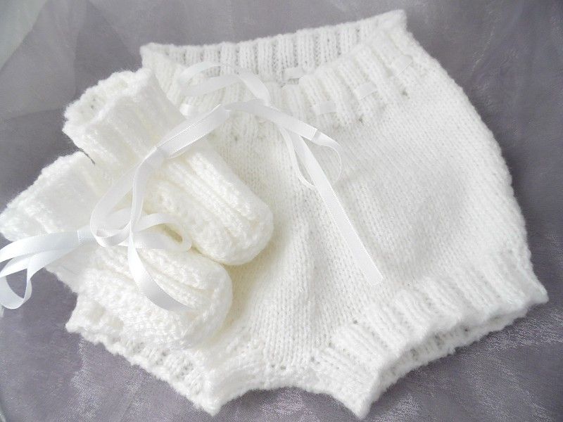 Bloomer bébé bleu blanc ou rose tricot fait main