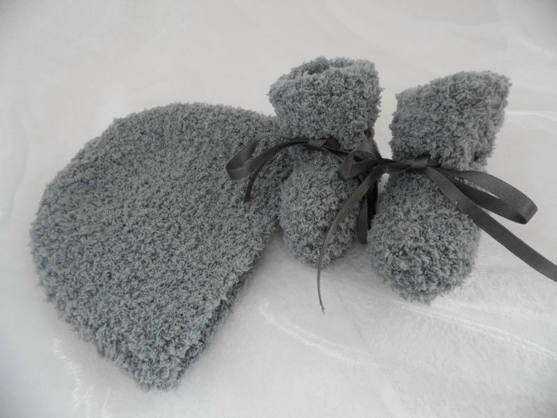 Bonnet chaussons Souris tricot bébé laine