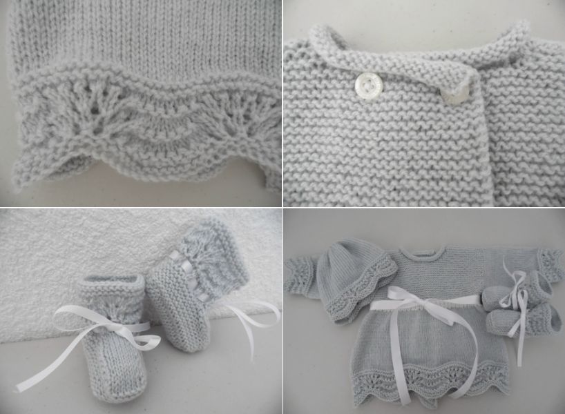 Tricot laine bb fait main brassire, chaussons