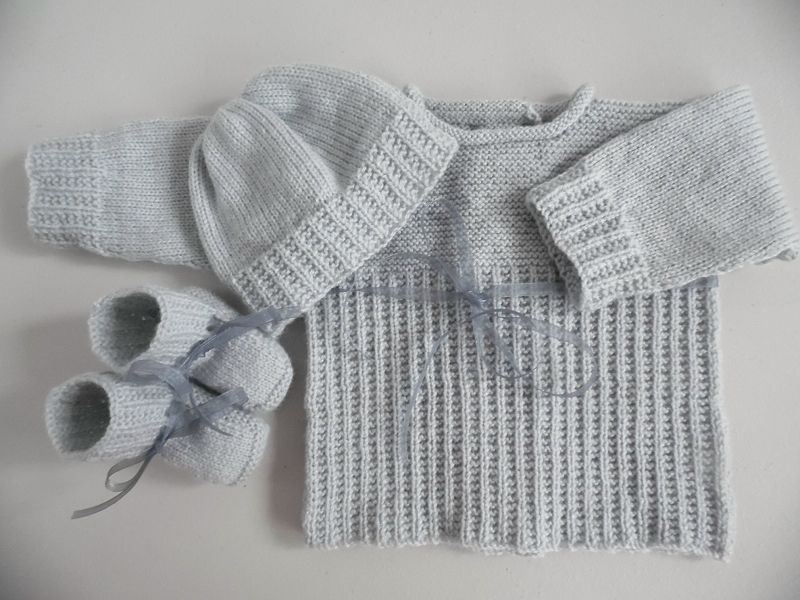 Tricot laine bb fait main brassire Brume