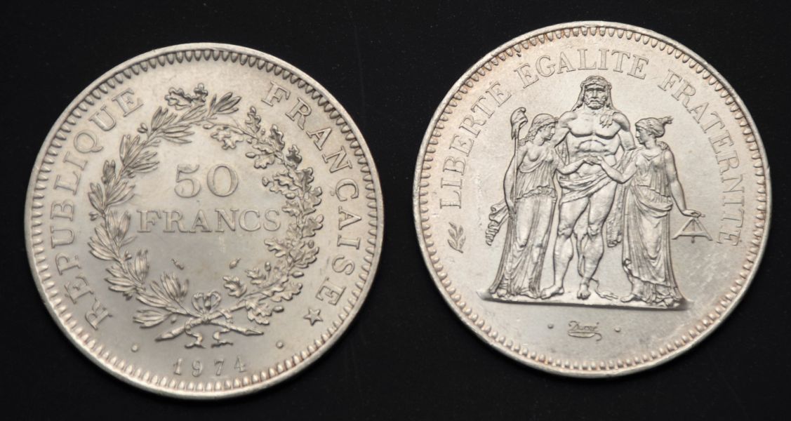 Pices de 50 Francs Argent 1974.