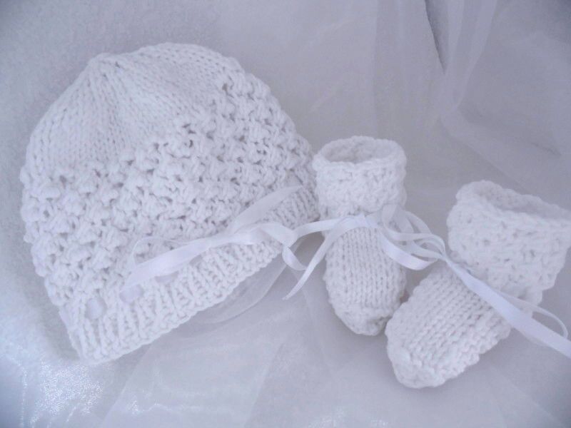 Bonnet bébé laine chaussons bébé laine tricot fait main