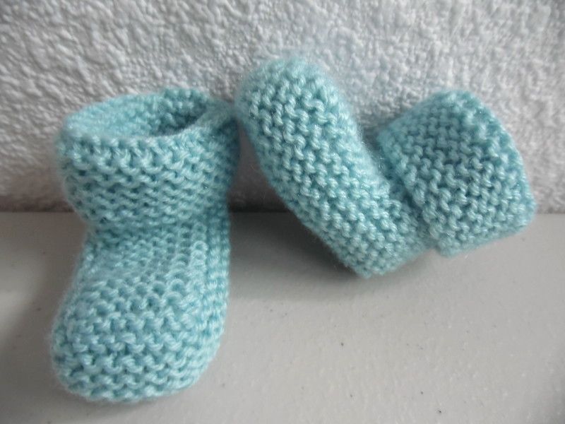Tricot laine bébé fait main bonnet chaussons