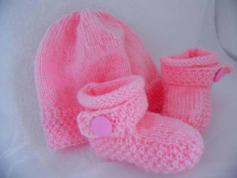  tricot fait main bonnet bébé laine chaussons bébé laine 