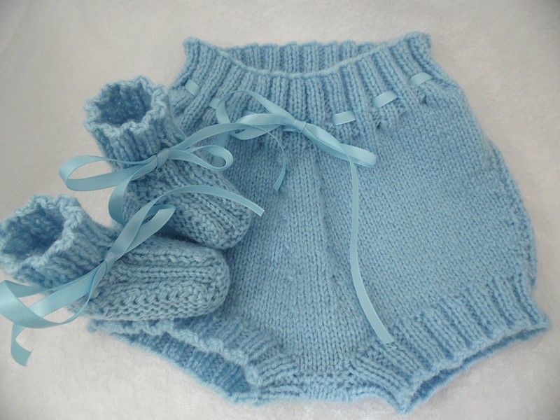 Bloomer bébé bleu blanc ou rose tricot fait main