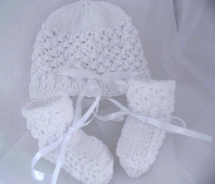 Bonnet bébé laine chaussons bébé laine tricot fait main